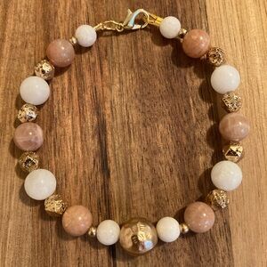 Handmade Beaded Bracelet with Sunstone, Quartz, and Lava Stone